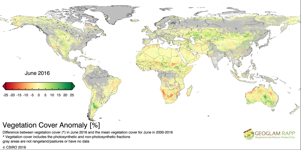 Vegetation Cover Anomaly - global - June 2016